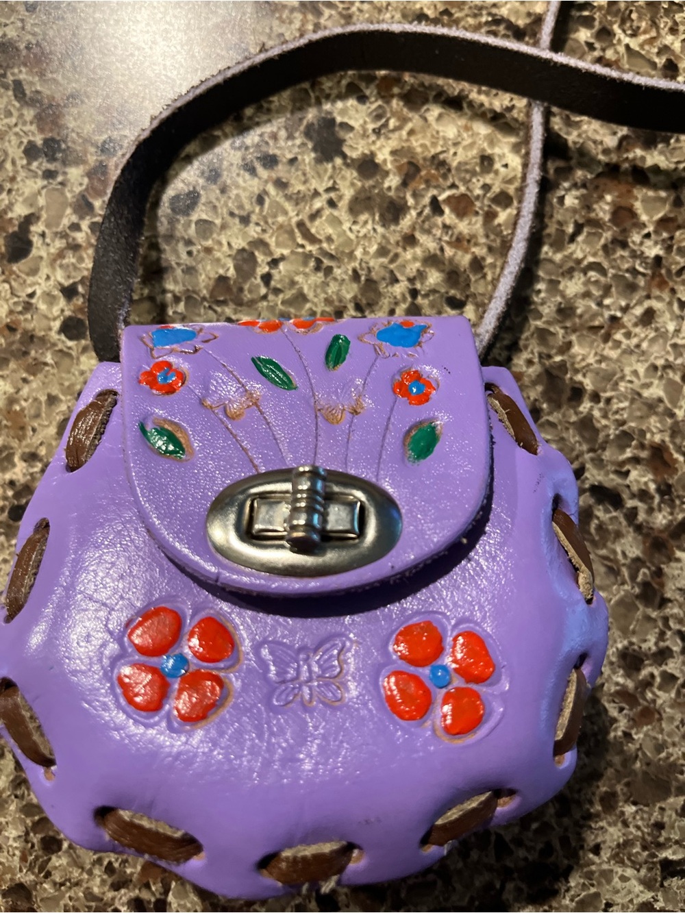 Purple Floral Embossed Crossbody Bag